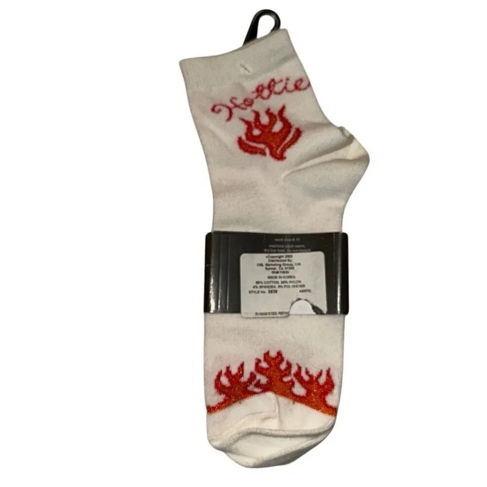 *NEW* Hottie socks from Le Gale White Red Flame Print Cotton Blend Socks Ladies